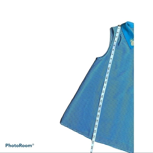 MODCLOTH blouse top blue pineapple fusion collard sleeveless woman’s size small - Picture 3 of 5